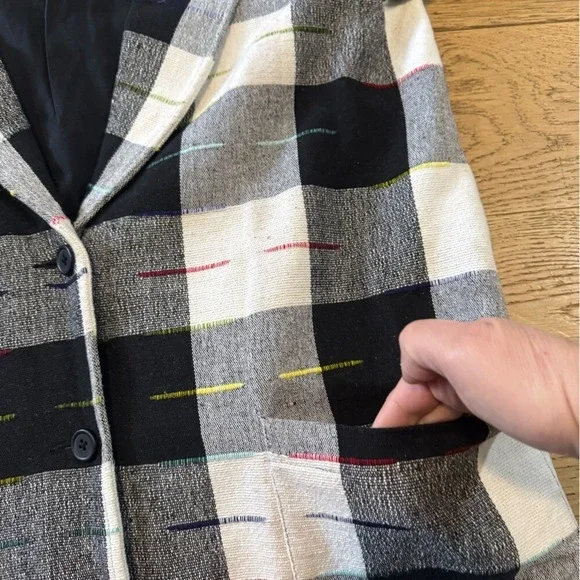 THE ODELLS Black White Buffalo Check Rainbow Embroidered Cotton Blazer M (1232) - Picture 5 of 12